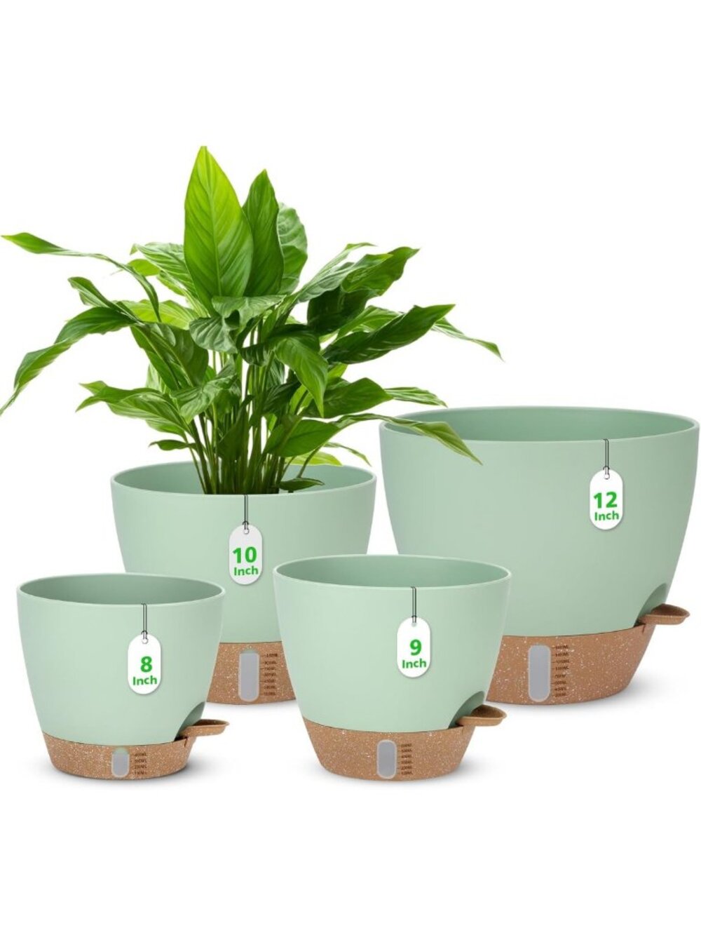 Self-Watering Indoor Planter Set - Large Plastic Flower Pots with Water Level